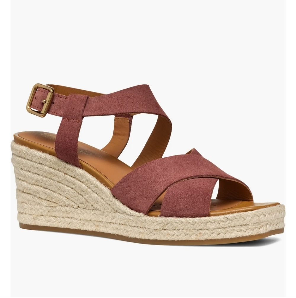 Geox Panarea Suede Wedge Sandals In Dk Cognac Size 6 (36.5) NWOT